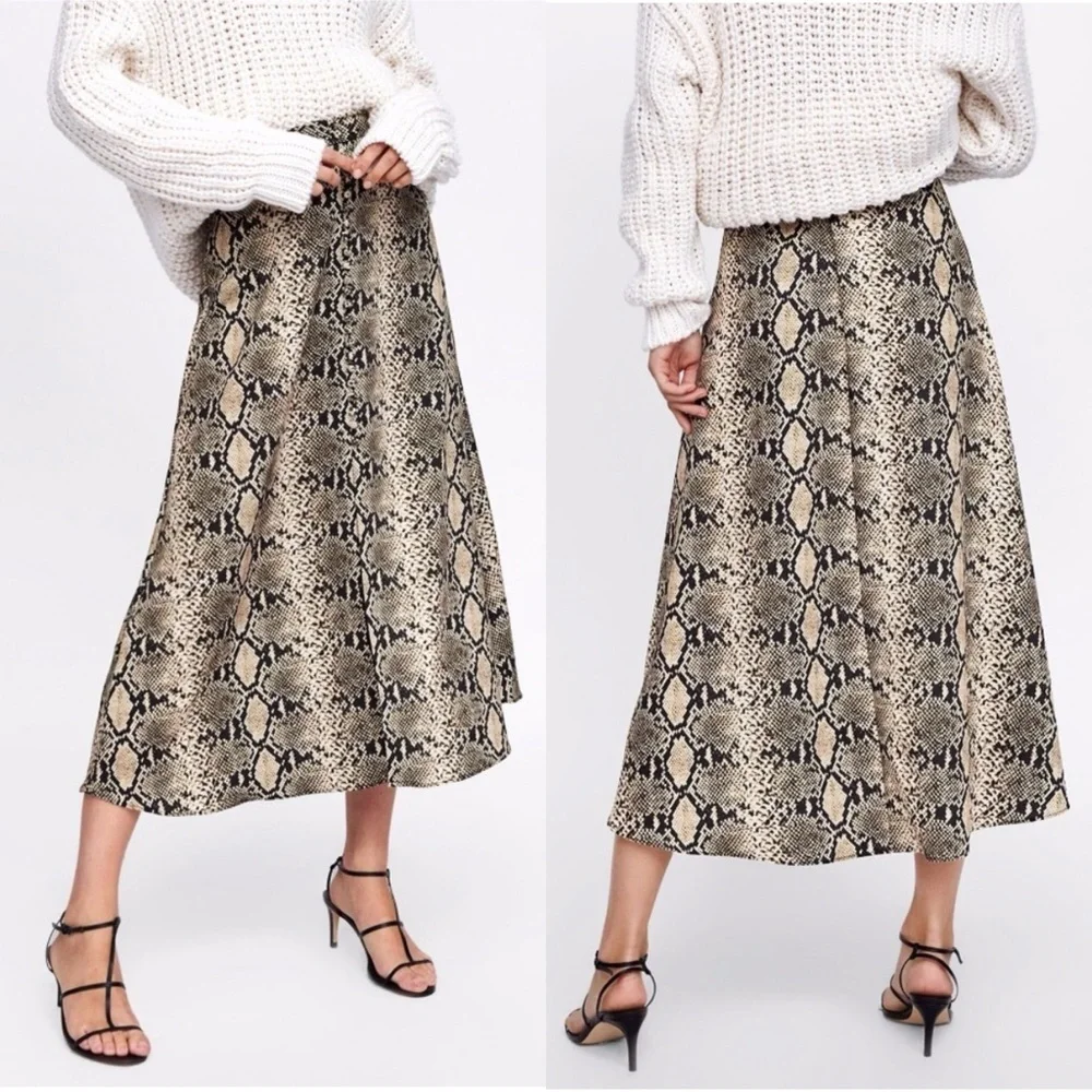 Zara Woman Midi Snakeskin Skirt XS - Picture 1 of 7